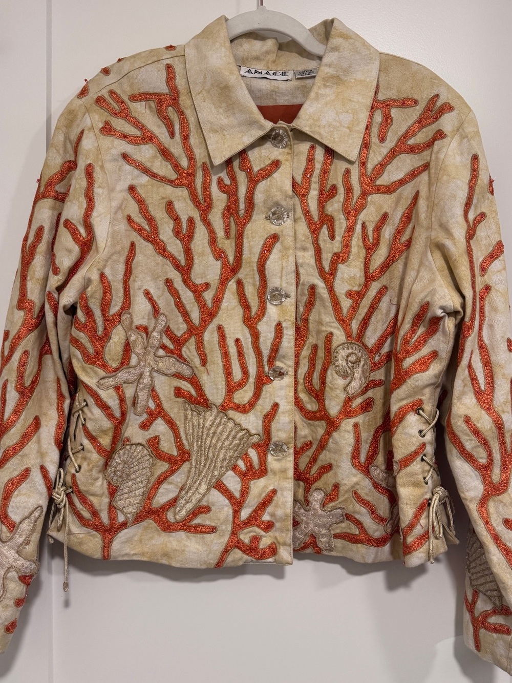 vintage ANAGE Under the Sea coral shell embroidered art-to-wear jacket